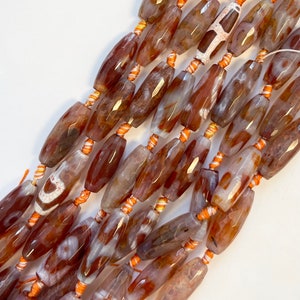 Dzi Agate 30x11mm Faceted Oval Gemstone Bead--15.5 inch strand