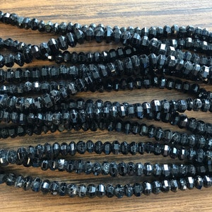 natural black tourmaline 6x3mm faceted rondelle Gemstone Bead -15.5 inch strand