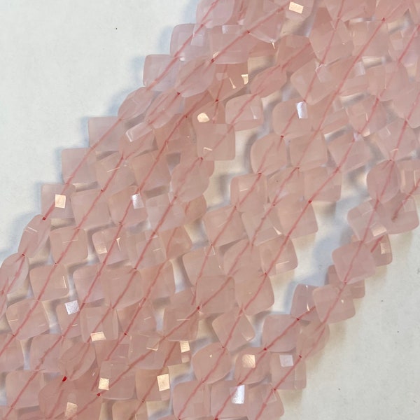 Pink Chalcedony 8x8x5mm Faceted Square Gemstone Beads -15.5 inches-