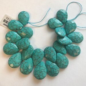 Heat treatred Turquoise 14x10x5mm 16x12x5mm 19x14x6mm Faceted Teardrop Gemstone Beads--7 inch strand