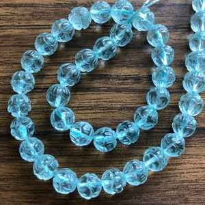 aqua quartz 8mm 10mm carved round Gemstone Beads -15.5 inch strand