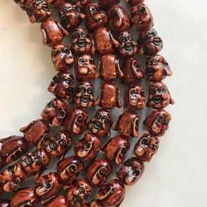 Carved Bone 15x15x12mm  Buddha Head Bone Beads -15.5 inch strand