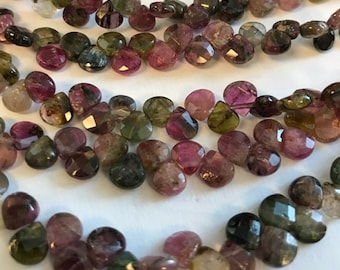 Natural Tourmaline 6x6x3mm Faceted Teardrop Gemstone Beads--7''