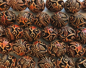 bone 14mm carved  Round  Gemstone Beads--28 beads--15.5 inch strand