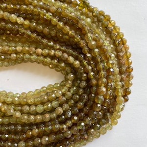natural green garnet 5mm faceted round Gemstone Bead~ -15.5 inch strand--1 strand/3 strands