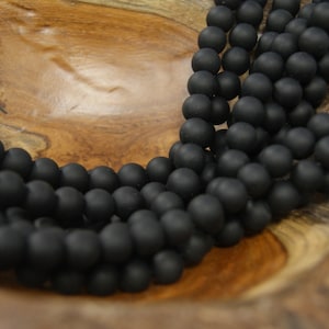 Black Matt Onyx  4mm 6mm 8mm 10mm 12mm Smooth Round Gemstone Beads -15 inch