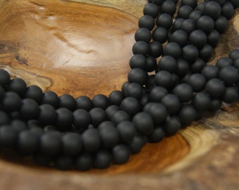 Black Matt Onyx  4mm 6mm 8mm 10mm 12mm Smooth Round Gemstone Beads -15 inch