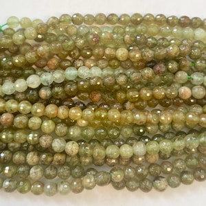 Natural Green Garnet 5mm 6mm 7mm Faceted Round Gemstone Bead-7 inch strand-