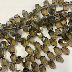 Smoky Quartz 17x10mm Faceted Nugget Gemstone beads -- 7 inch strand
