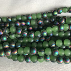 Sea glass 10x7mm rondelle sea glass beads--7&quot;--1 strand/3 strands