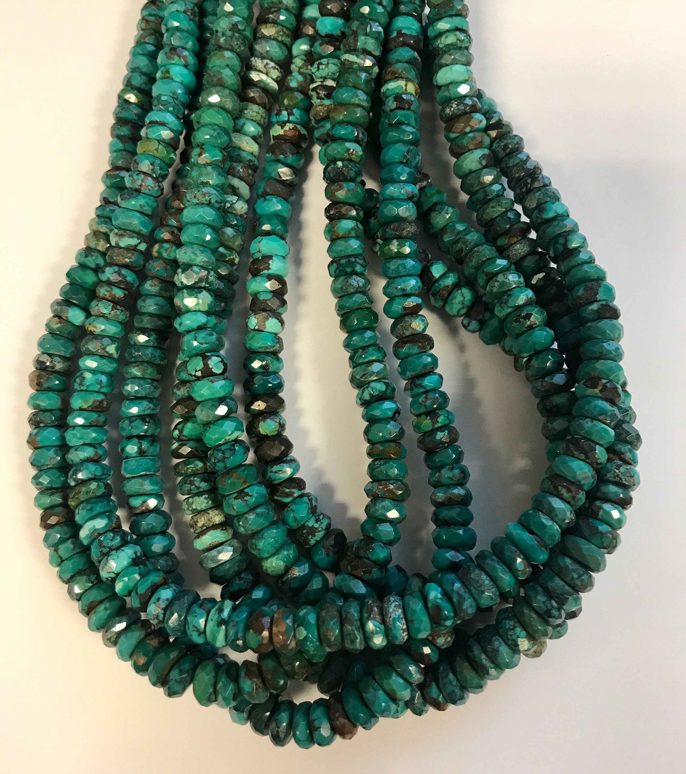 100% 天然純正ターコイズ 10x(4-5)mm ファセットロンデル宝石ビーズ