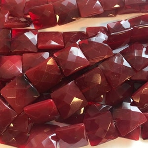Ruby Quartz 12x4mm 16x5mm Faceted Square  Gemstone Beads -15 inch strand