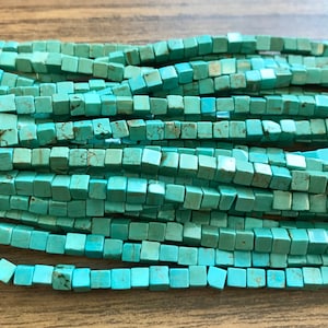 natural turquoise 3x3mm square Gemstone Beads -15.5 inch strand