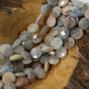 Aquamarine Beads Natural Faceted Coin-7x3mm -15.5 inch strand-