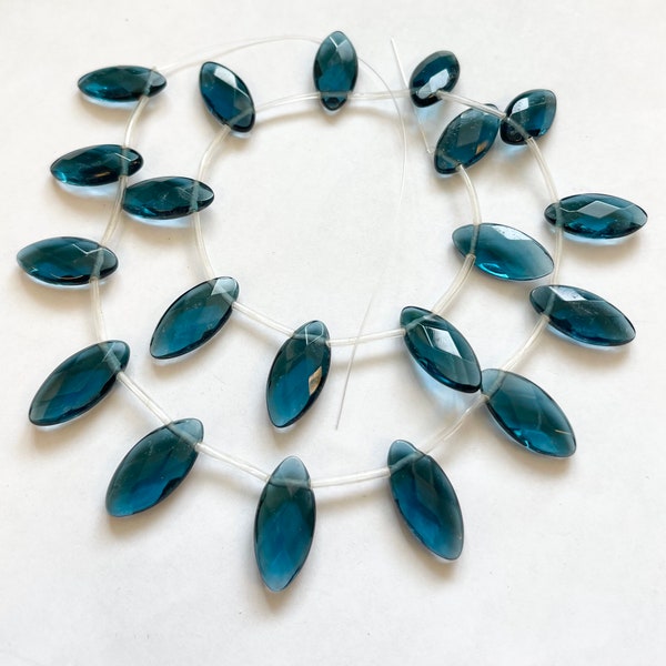 Blue Quartz 20x10x5mm Faceted Oval Gemstone Beads  -- 15.5 inch strand