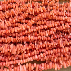 Coral Pink Colored 9-4mm Stick Shaped Gemstone Bead--15.5 inch strand-