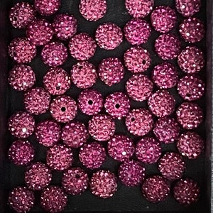 10pcs 10mm pink bling spacer crystal rhinestone pave ball beads#6