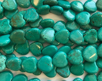 Turquoise 15x15x4mm Flat Heart Gemstone Beads -15.5 inch