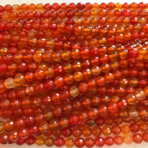 Carnelian 6mm Faceted Round Gemstone Bead--15.5 inch strand