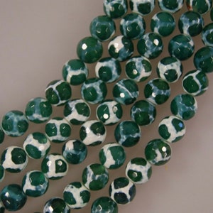 Green Dzi Agate 8mm Faceted Round Gemstone Beads-15.5 inch strand