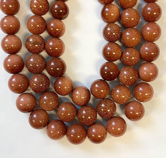 Goldstone 14mm Round Gemstone Bead Inch Strand
