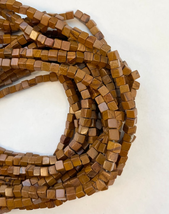 Natural Yellow Jasper 4x4mm Square Gemstone Beads -15.5 Inch