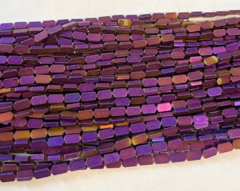 Hematite 7x4x2mm Rectangle Shaped Gemstone Bead- -15.5 inch strand-