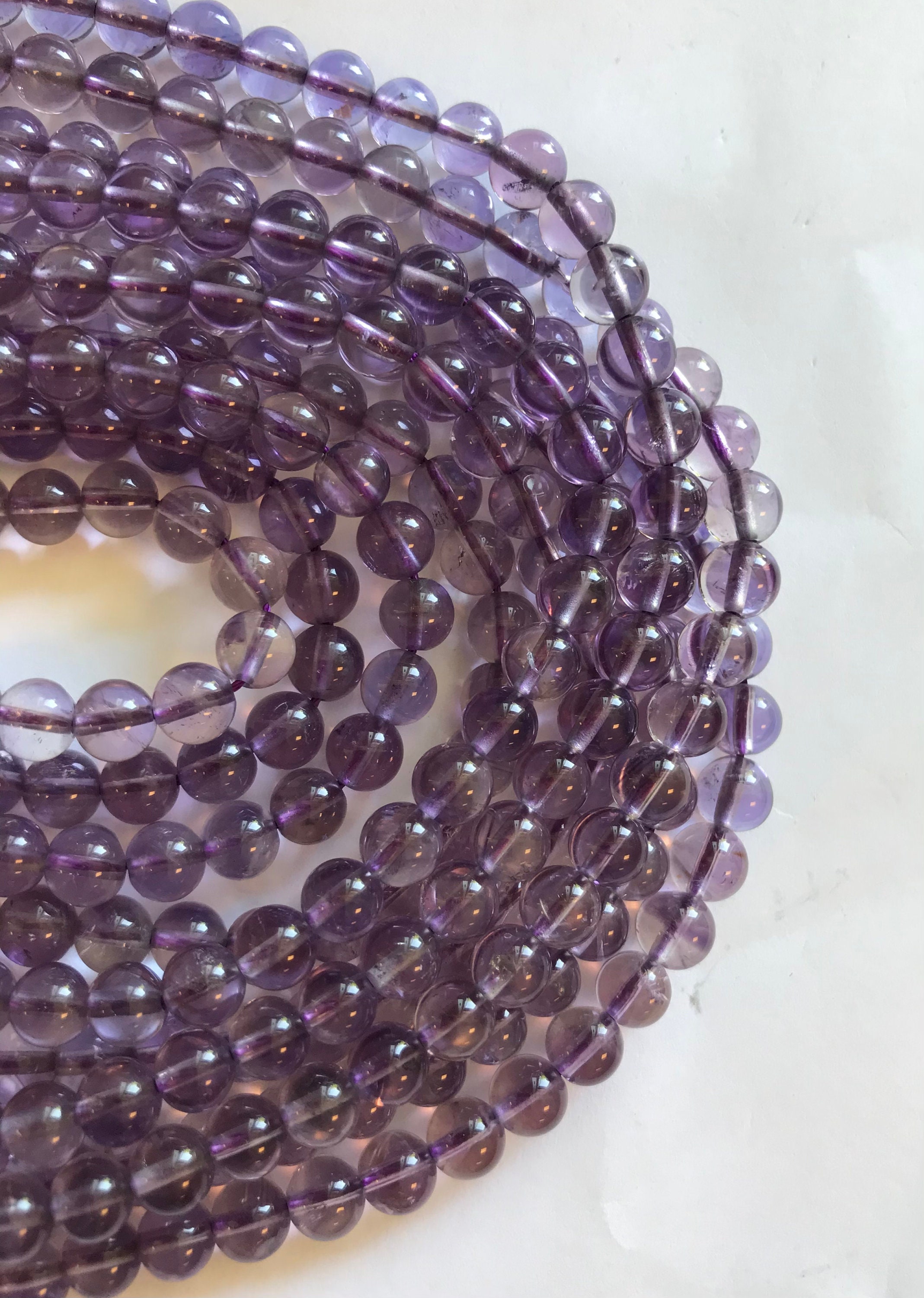 Natural Amethyst Round Beads Strand - 6mm, 7mm, Or 8mm, 15.5 Inch, Glossy Finish