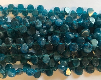 natural apatite 8x6x3mm flat teardrop gemstone beads--7.5 inch strand