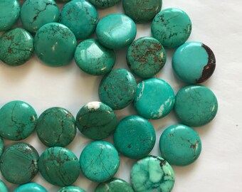 turquoise 25x8mm flat coin gemstone bead -15.5''