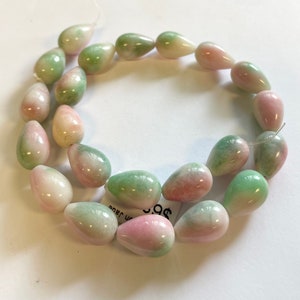 Watermelon Jade 18x12mm Teardrop Gemstone Beads--15.5 inch strand