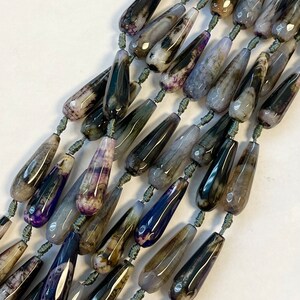 Fire Agate 30x10mm Faceted Teardrop Gemstone Beads-- -15.5 inches strand