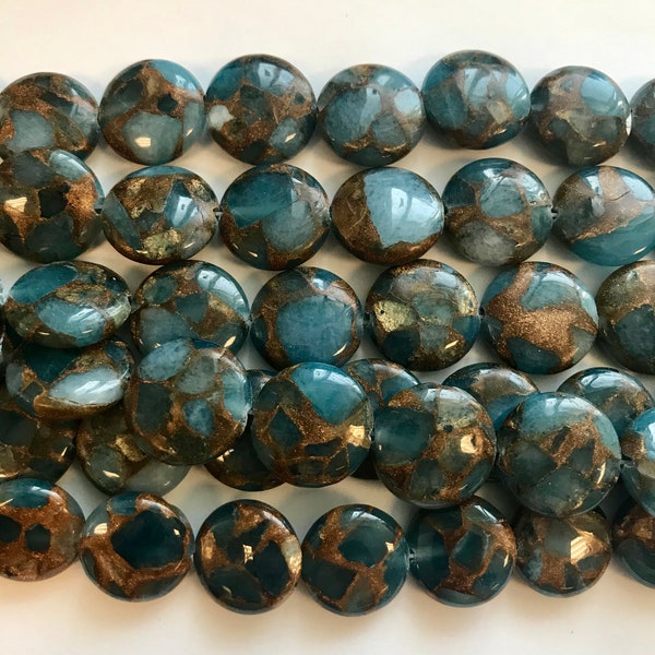 golden aqua quartz 14x6mm 18x6mm 20x6mm coin Gemstone Bead--15.5 inch strand