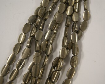 Pyrite Smooth Oval Shaped Natural Gemstone Bead-16mm x 10mm~ -15.5 inch strand-