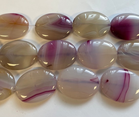 Natural Agate 40x30x10mm Flat Oval Gemstone Beads Strand