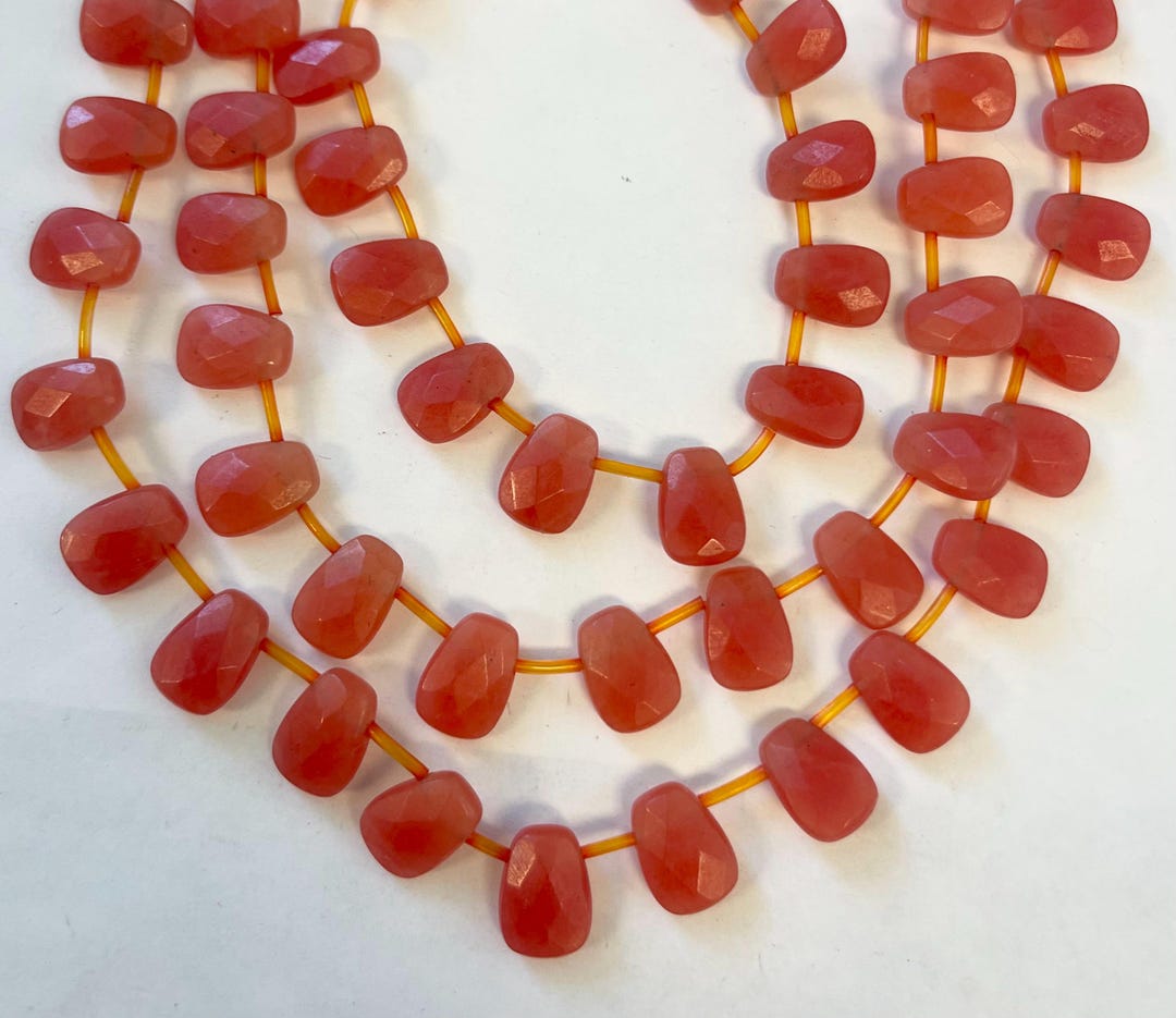 2 Perles Cubes/nuggets Facettés En Jade Orange - 14-15mm - Pour Création Bijoux - Neuf