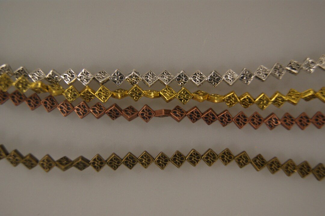 5x5x2mm Diamond-shaped Base Metal 35 Beads/7 Inch Strand - Etsy