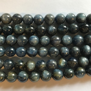 natural kyanite 7 , 9 , 11 , 12 , 13mm round gemstone beads--7.5&quot;