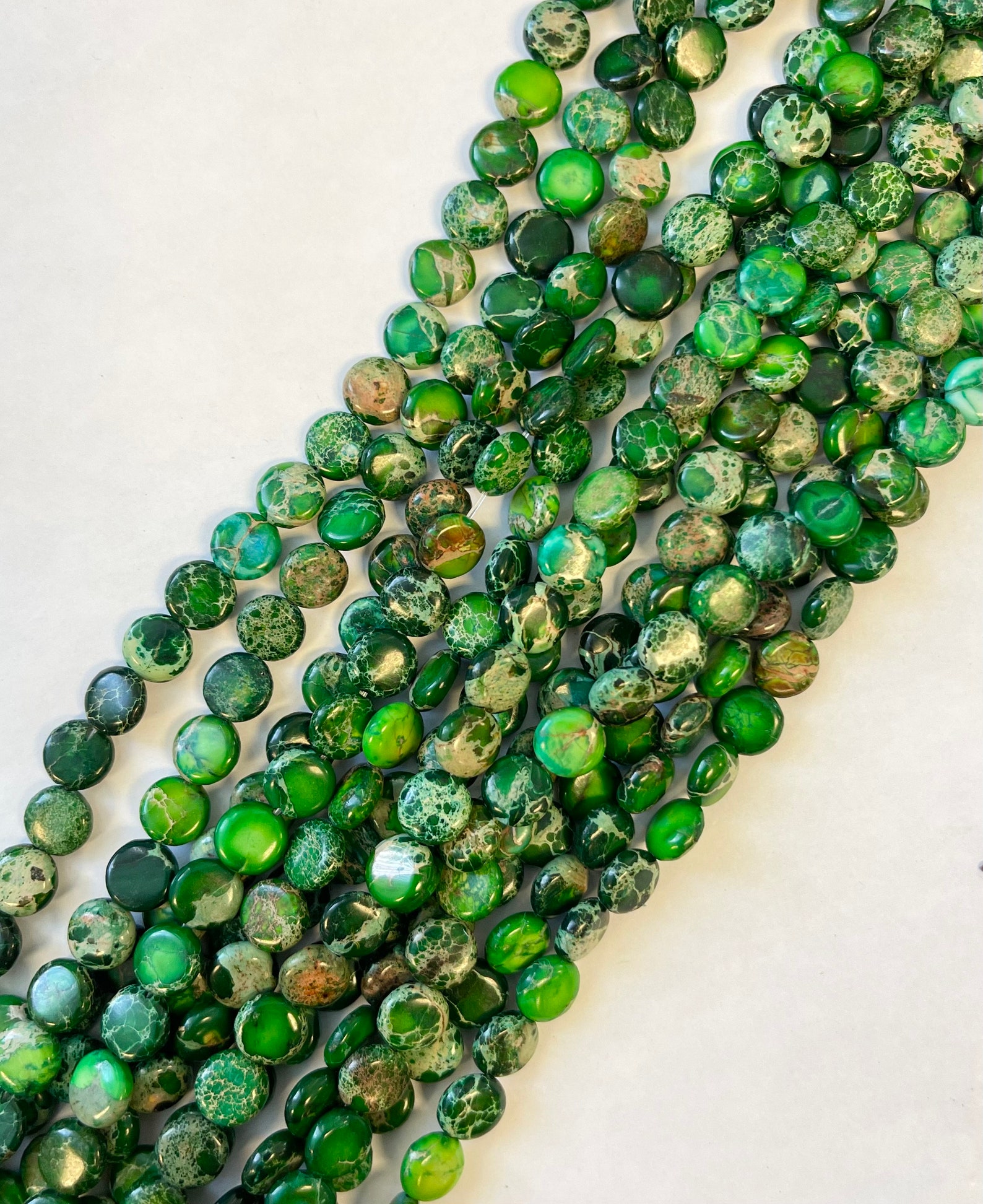 Green Jasper 10x4mm Coin Gemstone Beads--15.5
