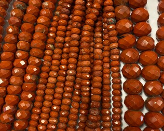 Red Jasper 8x5mm 12x7mm 15x12mm Faceted Rondelle Gemstone beads -- 7.5 inch strand 1 strand /3 strands