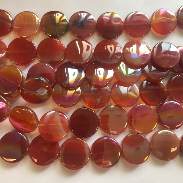 Natural Carnelian 20x5mm Flat Coin AB Gemstone Beads--15.5 Inch Strand