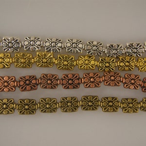 11x8x4mm rectangular Base metal 17 beads/7 inch strand