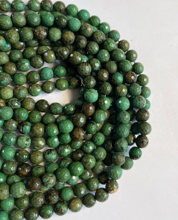Green Turquoise 8mm Faceted Round Gemstone Beads Inch Strand