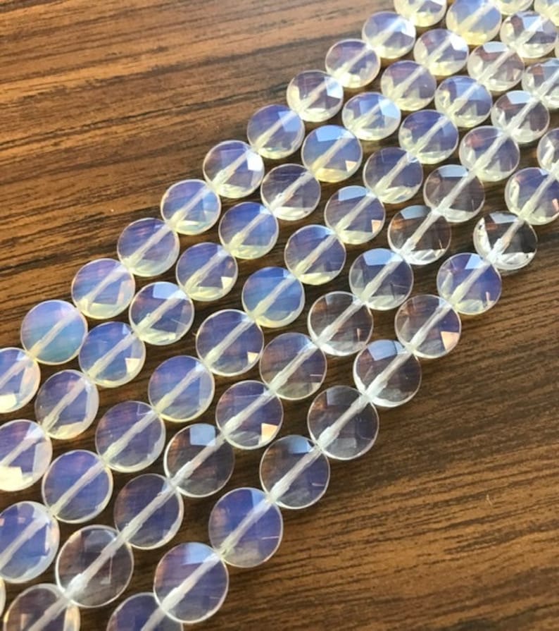 Opalite 10x5mm faceted coin Gemstone Bead 15.5 inch strand--1 strand3 strands