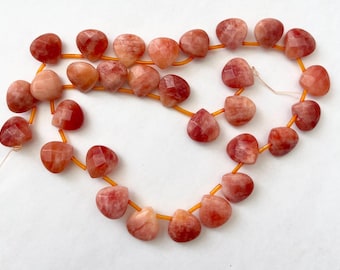 Peach Jade 14x13x6mm Faceted Teardrop Gemstone Bead -15.5 inch strand