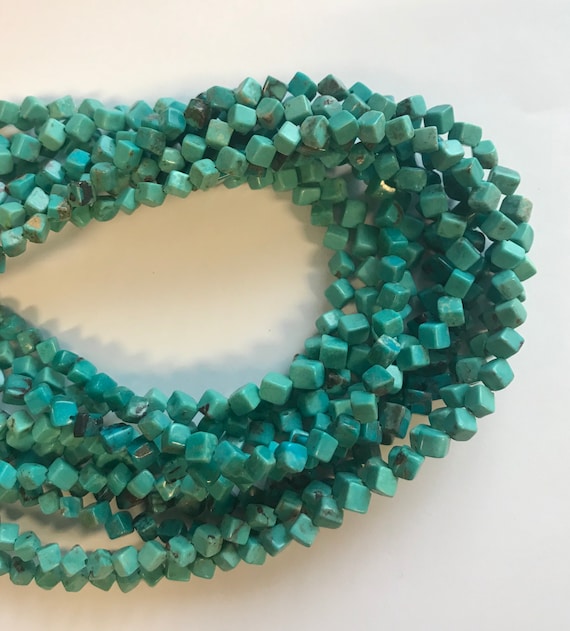 100% Natural Turquoise 4x4mm Cube Gemstone Beads Inch Strand