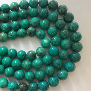Natural Turquoise 10mm Round Shaped Gemstone Bead--15.5 inch strand