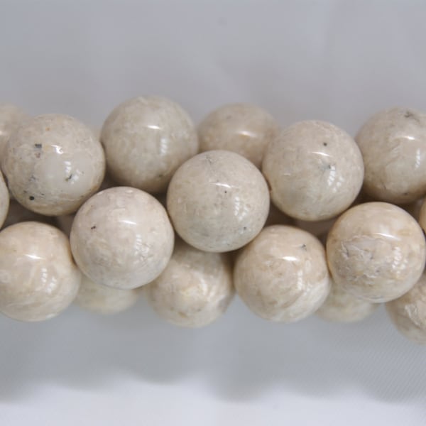 6mm 8mm 10mm 12mm Fossil Jade White Smooth Round Gemstone Bead--15 inch strand