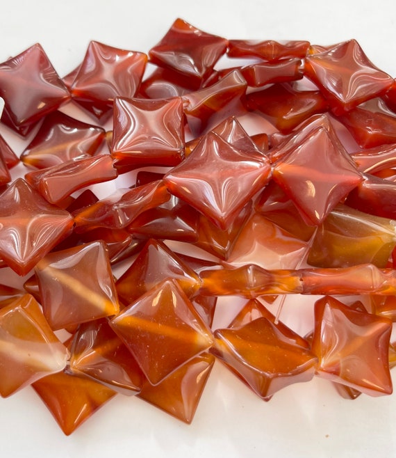 Natural Carnelian 20x20x7mm Flat Square Gemstone beads 7 inch strand