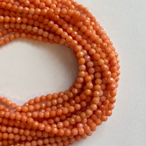 Orange Coral 4mm  Faceted Round Gemstone Bead-15.5&quot; strand